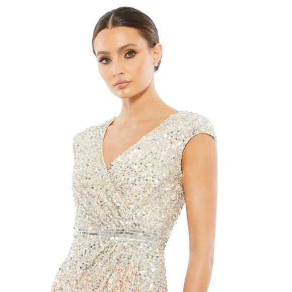MAC DUGGAL Dress Size 10 Evening Gown Sequin Beaded V-Neck NEW Cream Cap Sleeve - Picture 8 of 8